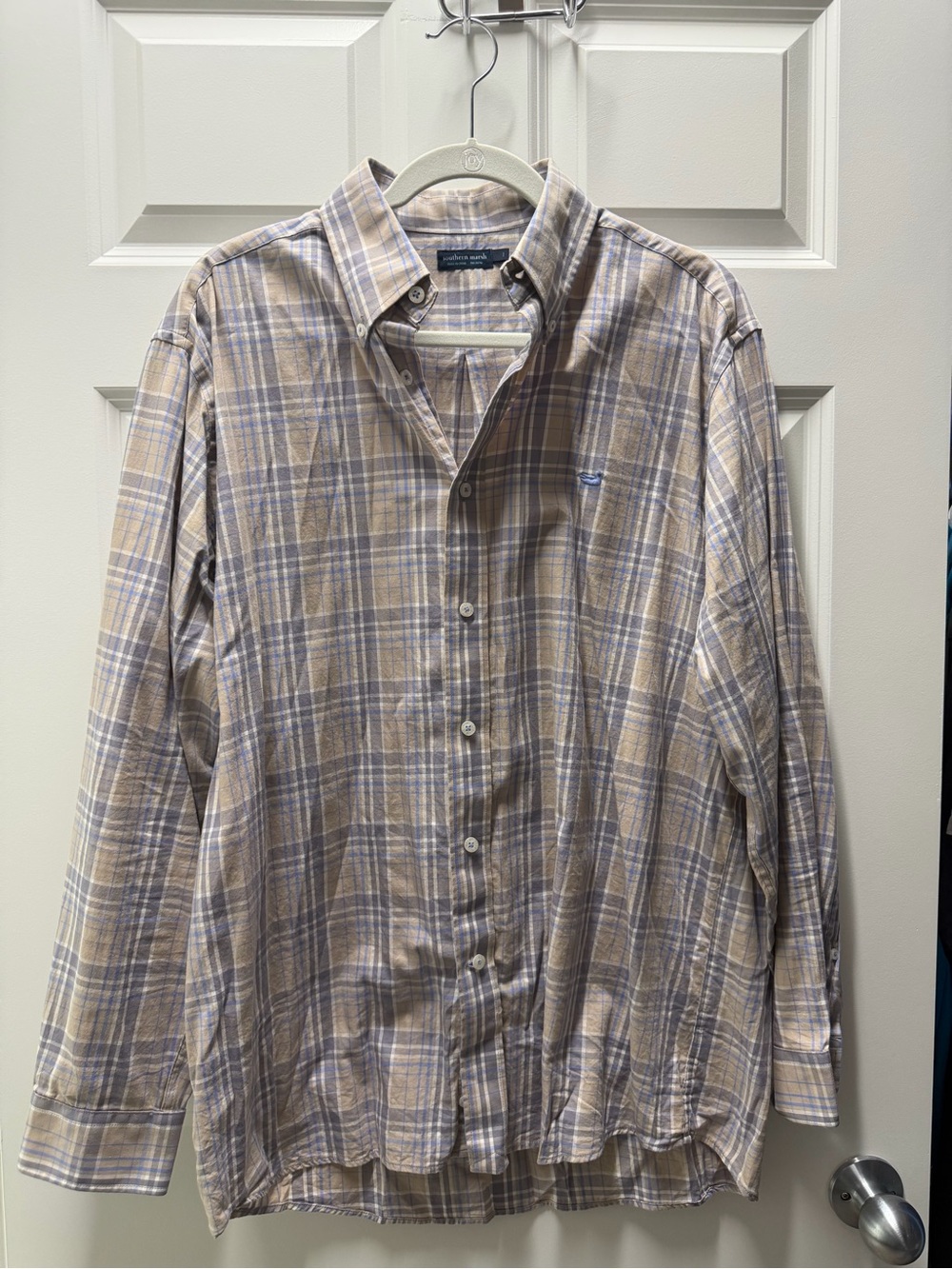 Southern Marsh Beige and Blue Plaid Button-Down Shirt